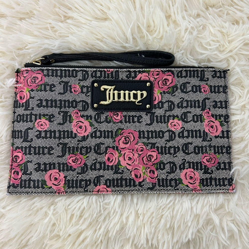 Juicy Couture Black and Pink Rose Wristlet